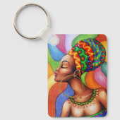 ワックス布付きアフリカ伝統的人女性 キーホルダー (正面)