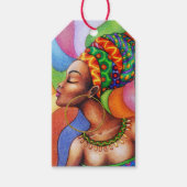 ワックス布付きアフリカ伝統的人女性 ギフトタグ (正面)