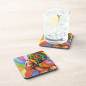 ワックス布付きアフリカ伝統的人女性 コースター (右側)