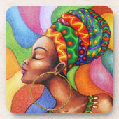 ワックス布付きアフリカ伝統的人女性 コースター (正面)