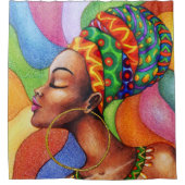 ワックス布付きアフリカ伝統的人女性 シャワーカーテン (正面)