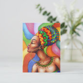 ワックス布付きアフリカ伝統的人女性 シーズンポストカード (スタンド正面)