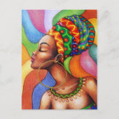 ワックス布付きアフリカ伝統的人女性 シーズンポストカード (正面)