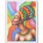 ワックス布付きアフリカ伝統的人女性 シール (正面)