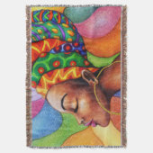 ワックス布付きアフリカ伝統的人女性 スローブランケット (正面縦)