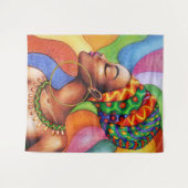 ワックス布付きアフリカ伝統的人女性 タペストリー (正面(横))