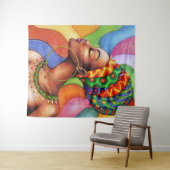 ワックス布付きアフリカ伝統的人女性 タペストリー (インサイチュ(横))