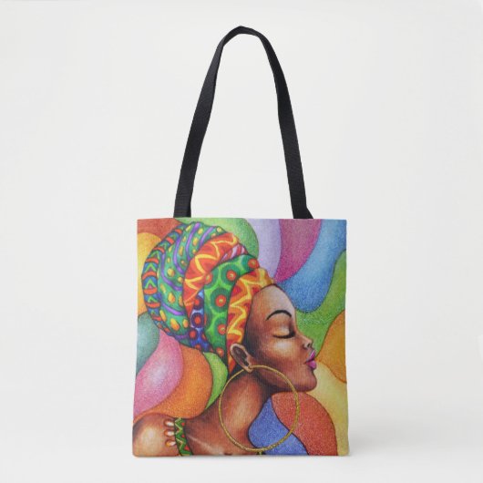ワックス布付きアフリカ伝統的人女性 トートバッグ (正面)