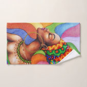 ワックス布付きアフリカ伝統的人女性 バスタオルセット (ハンドタオル)