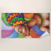 ワックス布付きアフリカ伝統的人女性 ビーチタオル (正面)