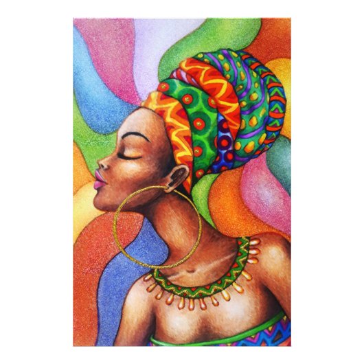 ワックス布付きアフリカ伝統的人女性 フォトプリント            (正面)