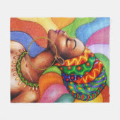 ワックス布付きアフリカ伝統的人女性 フリースブランケット (正面(横))