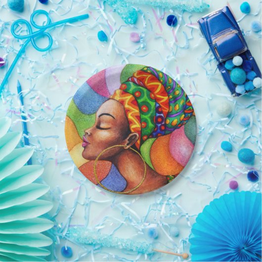 ワックス布付きアフリカ伝統的人女性 ペーパープレート (パーティー)