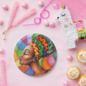 ワックス布付きアフリカ伝統的人女性 ペーパープレート (パーティー)