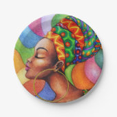 ワックス布付きアフリカ伝統的人女性 ペーパープレート (正面)