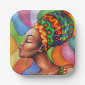 ワックス布付きアフリカ伝統的人女性 ペーパープレート (正面)