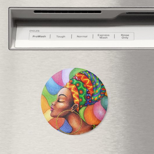 ワックス布付きアフリカ伝統的人女性 マグネット (インサイチュ (食洗機))