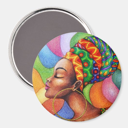 ワックス布付きアフリカ伝統的人女性 マグネット (正面/裏面)