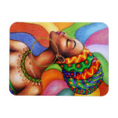 ワックス布付きアフリカ伝統的人女性 マグネット (横)