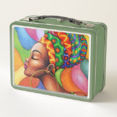 ワックス布付きアフリカ伝統的人女性 メタルランチボックス (裏面)