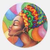 ワックス布付きアフリカ伝統的人女性 ラウンドシール (正面)