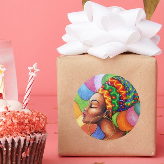 ワックス布付きアフリカ伝統的人女性 ラウンドシール (パーティー)