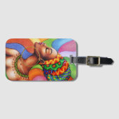 ワックス布付きアフリカ伝統的人女性 ラゲッジタグ (正面横)