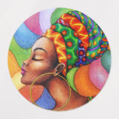 ワックス布付きアフリカ伝統的人女性 ラベル (デザイン2)