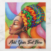 ワックス布付きアフリカ伝統的人女性 ワインラベル (シングルラベル)