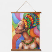 ワックス布付きアフリカ伝統的人女性 吊り下げ型タペストリー (正面)