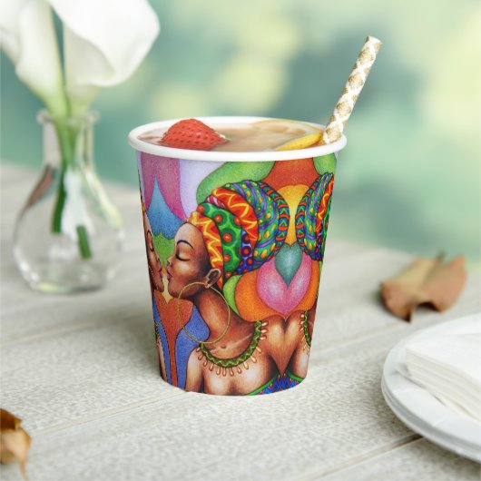 ワックス布付きアフリカ伝統的人女性 紙コップ (インサイチュ)