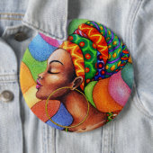 ワックス布付きアフリカ伝統的人女性 缶バッジ (インサイチュ)