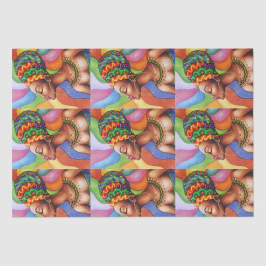 ワックス布付きアフリカ伝統的人女性 薄葉紙 (正面)