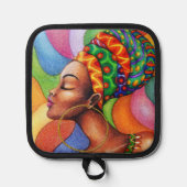 ワックス布付きアフリカ伝統的人女性 鍋敷き (正面)