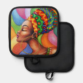 ワックス布付きアフリカ伝統的人女性 鍋敷き (正面/裏面)