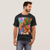 ワックス布付きアフリカ伝統的人女性 Tシャツ (正面フル)