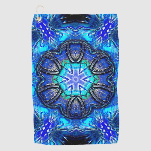 ワックス状の万華鏡のように千変万化するパターンのシアンと非常に青絵を描い ゴルフタオル (正面)