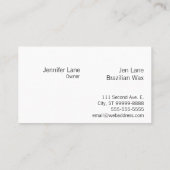 ワックス: ブラジルのワックス 名刺 (裏面)