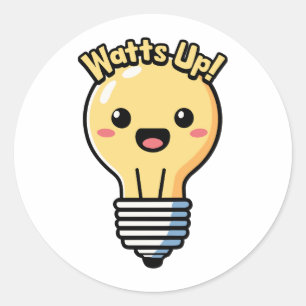 ワットアップ!かわいい電球の漫画 ラウンドシール