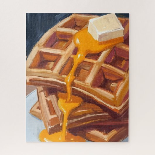 ワッフルのシロップ朝食水彩画 ジグソーパズル (縦)