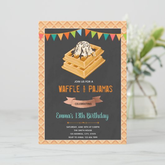 ワッフルの立ち上がり輝く誕生日の招待状 招待状 (スタンド正面)