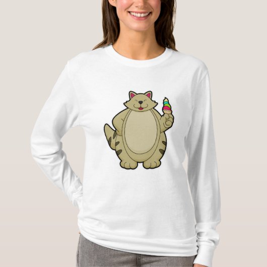 ワッフルアイスクリームつき猫 Tシャツ (正面)