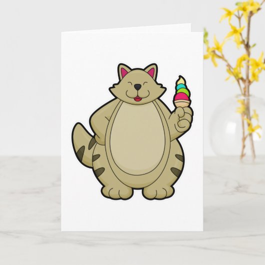 ワッフルアイスクリームの猫 カード (黄色い花)