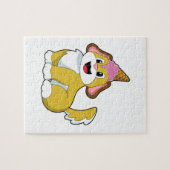 ワッフルアイスクリームを付けた犬 ジグソーパズル (横)