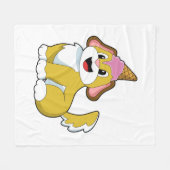 ワッフルアイスクリームを付けた犬 フリースブランケット (正面(横))