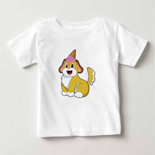 ワッフルアイスクリームを付けた犬 ベビーTシャツ (正面)