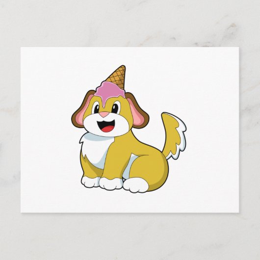 ワッフルアイスクリームを付けた犬 ポストカード (正面)