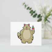 ワッフルアイスクリームを食べる猫 ポストカード (スタンド正面)