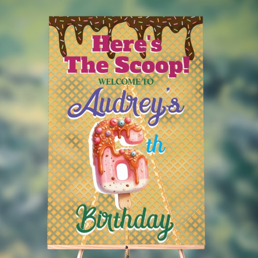 ワッフルアイスクリームコーン第6誕生日 アクリルサイン (ニュートラル)