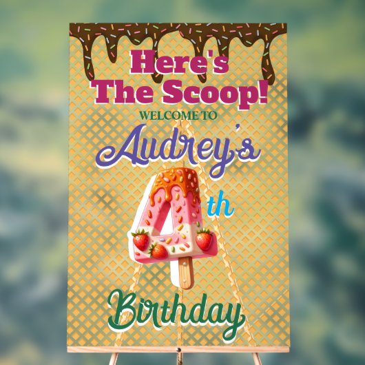 ワッフルアイスクリームコーン4th誕生日 アクリルサイン (ニュートラル)